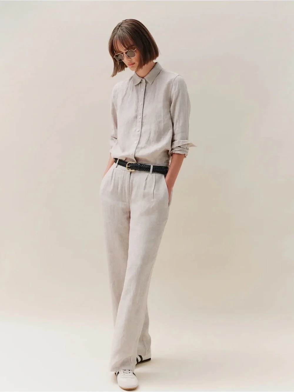 Quince European Linen Pleated Trouser in Flax Size 6